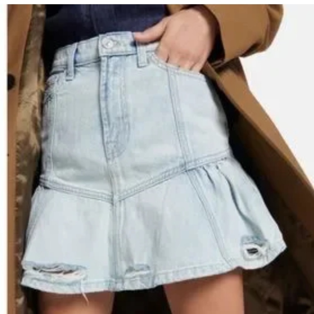 7 For All Mankind X Cara Delevingne Denim Peplum Mini Skirt Nwt